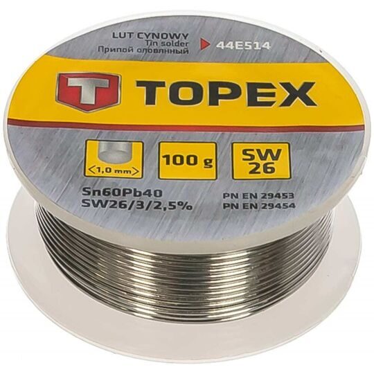 Припой TOPEX 44E514 оловянный 60%Sn, проволока 1.0 мм,100 г